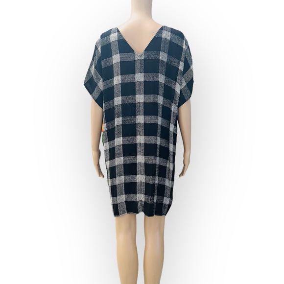 Madewell Zip Front V-Neck Oversized Black White Plaid Shift Dress   Size Medium - Picture 7 of 12